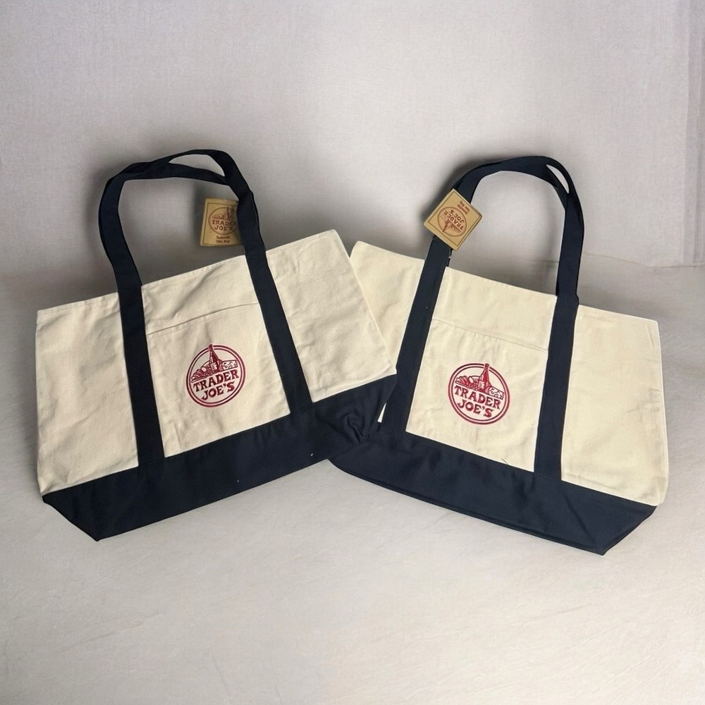 Trader Joe's Canvas Large Blue Shopping Bag Limited Tote New W/Tags Trendy lot 2